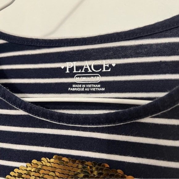 Girls Flip Sequin Dress Smiley Face Blue White Stripe The Childrens Place 7/8 M - Picture 11 of 11